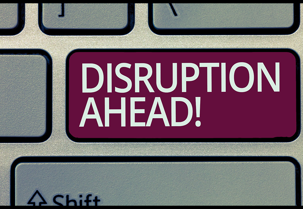 Keyboard key with the text "Disruption Ahead" on it