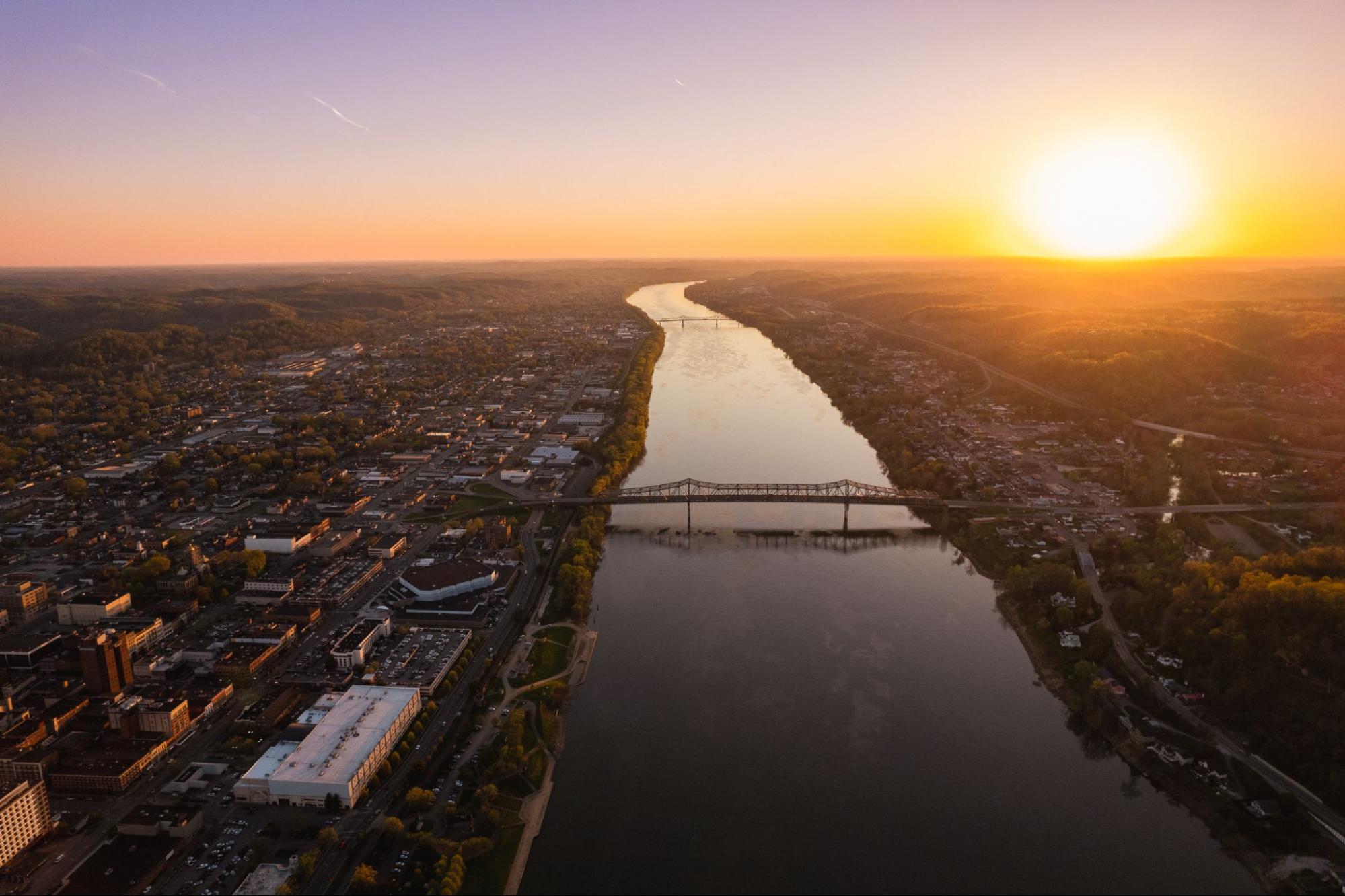 An aerial image of Huntington, West Virginia.
