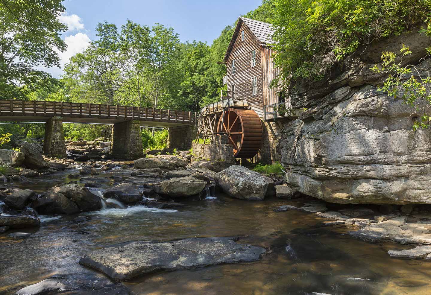 A photograph of Glade Creek Grist Mill, located in West Virginia.