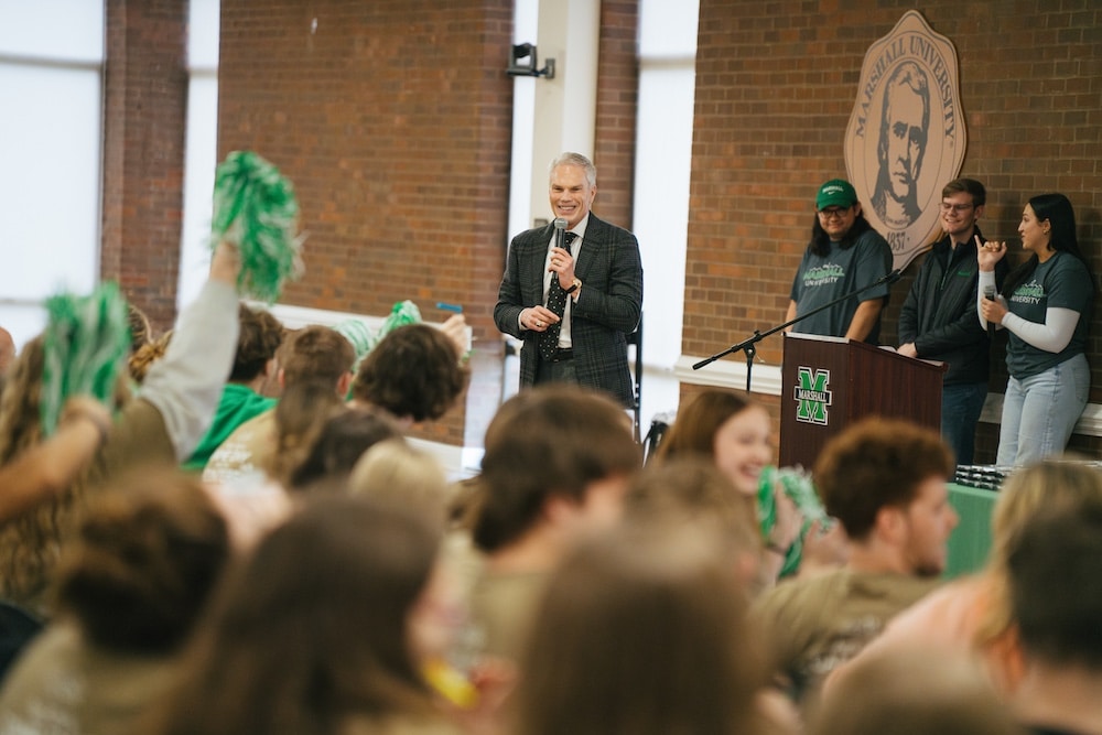 Brad D. Smith speaks to students at a Marshall University event.
